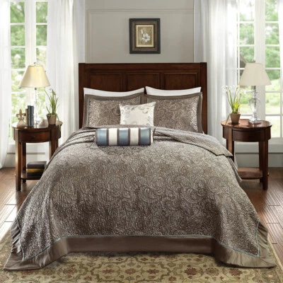 QUALITY NEW! XXXL ELEGANT CHIC TAUPE BROWN GREY IVORY WHITE BLUE BEDSPREAD QUILT SET