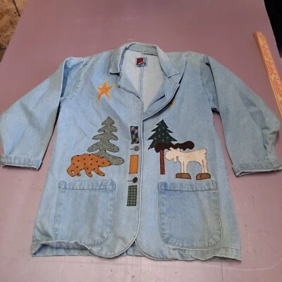 Chaqueta vaquera vintage Sun Belt para mujer pequeña azul longitud media bordada al aire libre Foto 1 de 4