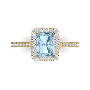 1.86 tcw Emerald Cut Engagement Ring for Women 14K Yellow Gold Blue Promise Ring - Picture 1 of 11