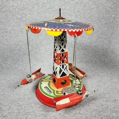 ATC Japan Tin Spinning Space Station Spaceship Carousel WORKS - Image 1 of 4