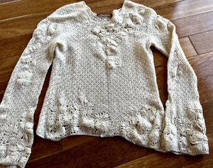 Hillary Rohde 100% Ivory White Lace Knit Cashmere Sweater Made in Scotland S - Bild 1 von 13