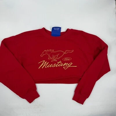 Forever 21 Women Mustang Crop Sweatshirt S Red Cotton Blend Embroidered Pullover - Image 1 of 4