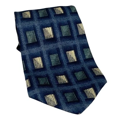 Gloria Vanderbilt Rare Vintage 1980's Blue Geometric Silk USA Made Mens Neck Tie - Image 1 of 4