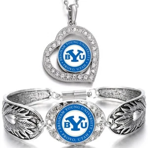 2PcSet BYU Cougars Womens 925 Sterling Silver Necklace Bracelet Gift Set D3D19 - Picture 1 of 8