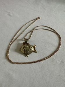 collana catena vintage in oro rosa sterling 925 con ciondolo pesce 30" - Foto 1 di 6