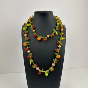 Vintage Tutti Frutti Necklace 36" Fruit Salad Orange Cherries Banana Leaf Beaded - Picture 1 of 12