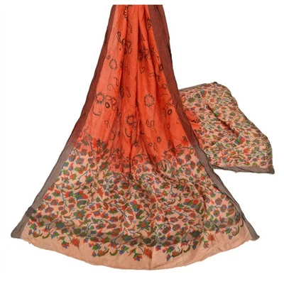 Sanskriti Vintage Dupatta Long Stole Woolen Orange Hijab Printed Wrap Shawl - Image 1 of 4