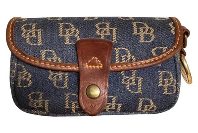 Dooney & Bourke Denim Logo Muñequera Accesorio Bolsa Cuero Borde Correa Separa Foto 1 de 4