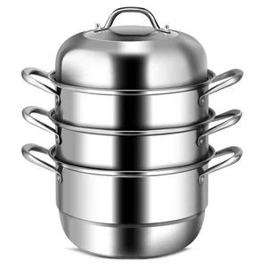 ANGELES HOME 3-Tier 11.6 qt. Stainless Steel Steamer Insert Saucepot Stock Pot - Picture 1 of 9
