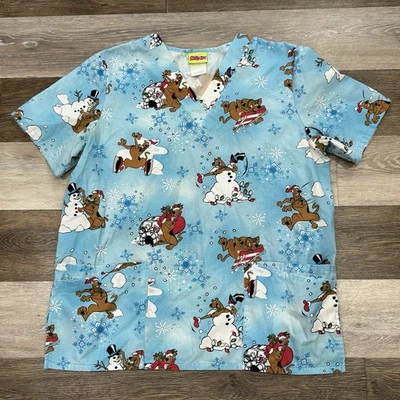 Scooby Doo скраб Топ женщин Sz средний рождественский праздник зимние снежинки VGC - Изображение 1 из 4