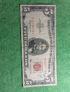 1963 $5 Bill Fancy Serial Number Trinary A33399339A Red Seal - Picture 1 of 7