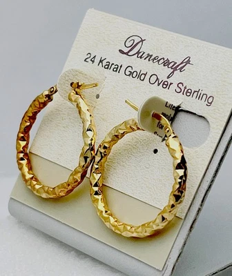 DaneCraft 24KT Gold Over 925 Sterling Nugget Hoop Pierced Earrings - Image 1 of 4