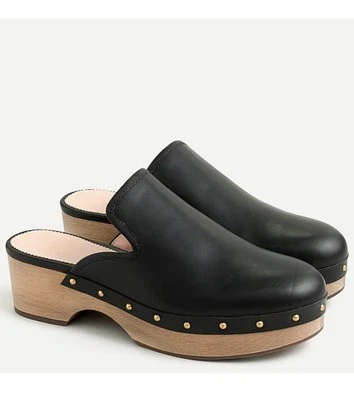 J Crew 黑色皮革金色铆钉木屐穆勒鞋女式 7.5 码二手状况完好 — 第 1/4 张图片
