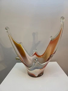 Centro de mesa grande 15,25" MCM Murano Freeform tirado cuenco ámbar decorativo - Imagen 1 de 11