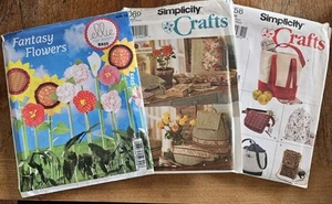 SIMPLICITY Crafts & Ellie Mae Designs Sewing Patterns - Lot of 3 - Flowers, Bags - Picture 1 of 10
