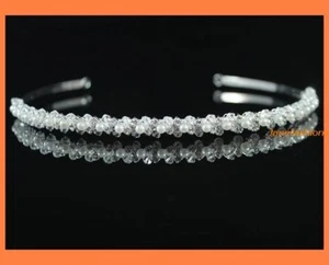 DIADEMA DE TIARA DE ESTRÁS TRANSPARENTE CON CUENTAS DE CRISTAL AUSTRIACO PLATA FIESTA H387 - Imagen 1 de 3
