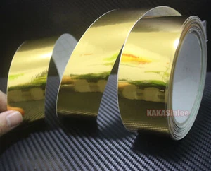 1.2" x 100FT Christmas Decors Strips Gold Mirror Chrome Vinyl Wrap Car Sticker - Imagen 1 de 4
