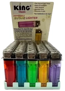 King Classic Disposable Lighter, Fashion Assorted Colors, 50 Count Tray - Picture 1 of 1
