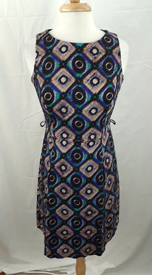 Vestido Jones New York Mujer Talla 8 Azul Verde Geométrico Boho Línea A Bolsillos Carrera Foto 1 de 4