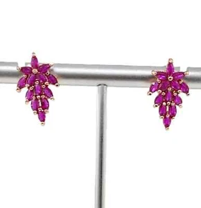 925 Sterling Silver 2x3.2mm Ruby 3/4'' Earrings Cluster Gemstone Rose Gold Plate - Picture 1 of 2