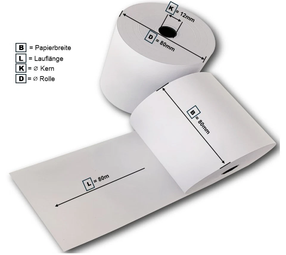 HEIPA 50 Stk. Thermorollen 80mm x 80m x 12mm - Kassenrollen - Bonrollen - 50 Rollen