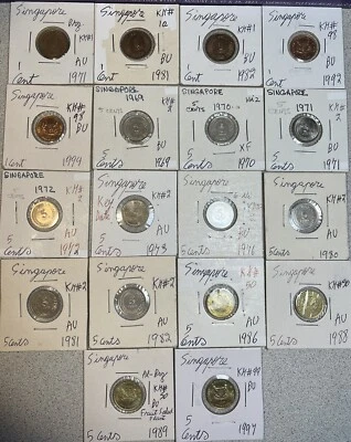 1969 - 1997 Singapore One 1 & 5 Cents High Grades XF - BU Condition 18 Coin Lot - Image 1 of 4