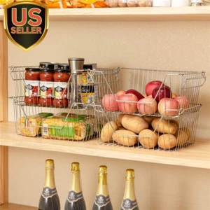 Stackable Wire Metal Baskets Fruit Vegetable Organization Pantry Cabinet Meta... - Picture 1 of 12