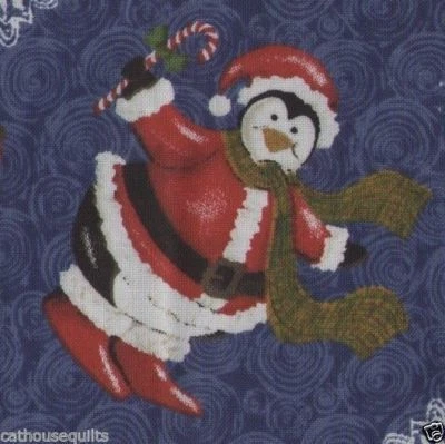 Tela de edredón de pingüinos pompones de Navidad - Envío gratuito - 1 yarda Foto 1 de 4