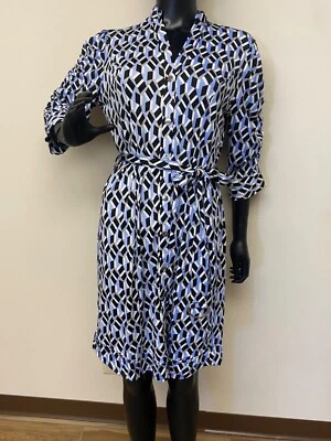 Ny Collection Serenity Blue Cubicrain Elbow Sleeve Shirt Dress Petite Size L NWT - Image 1 of 4