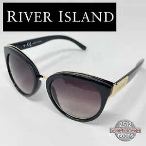 River Island Sunglasses Black Gold Oversize Womens Ladies Not Polarised Black - Picture 1 of 18