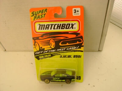 BMW 850-I 1993 Matchbox Superfast #49 negro nuevo en tarjeta Foto 1 de 3