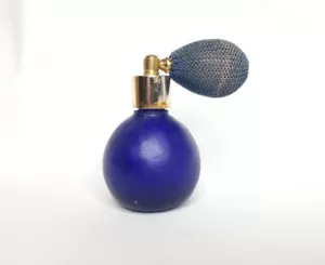 Vintage Dark Blue Glass(?) Perfume Bottle with Atomizer - Picture 1 of 10