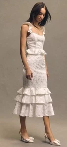 Neu mit Etikett V. Chapman violettes Midikleid mit Rüschen Stufen elfenbeinfarben Braut Hochzeit Größe 12 - Bild 1 von 16