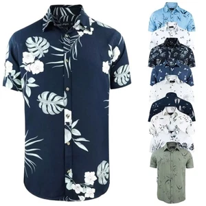 Mens Hawaiian Shirts Aloha Summer Casual Beach Holiday Viscose Floral New Top - Picture 1 of 50