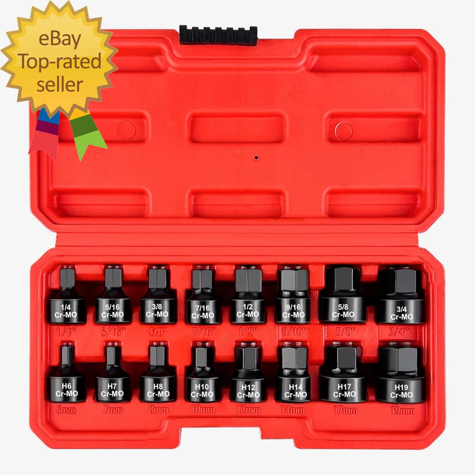 3/8-Inch Drive Low Profile Impact Hex Driver Set, 16-Piece Stubby Hex Bit Socket - Image 1 of 4