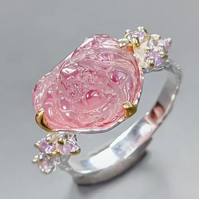 AAA Carving 4 ct Natural Tourmaline Ring 925 Sterling Silver Size 6.5 /R436620 - Image 1 of 4