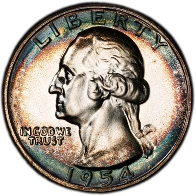 PR67 1954 25C Washington Silver Proof Quarter, PCGS Trueview- Nicely Toned - Image 1 of 4