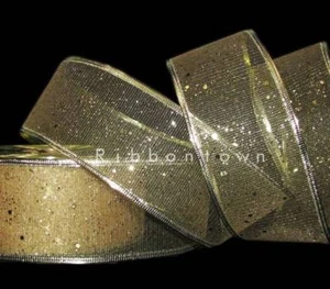 Christmas Gold Glitter Dots Mesh Web Net Netting Wired Ribbon 2 1/2"W x 5 Yards - Picture 1 of 1