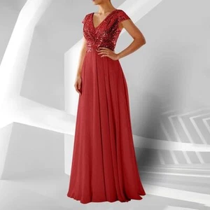 Women's sequin decal long wedding guest chiffon formal dress - Picture 1 of 13