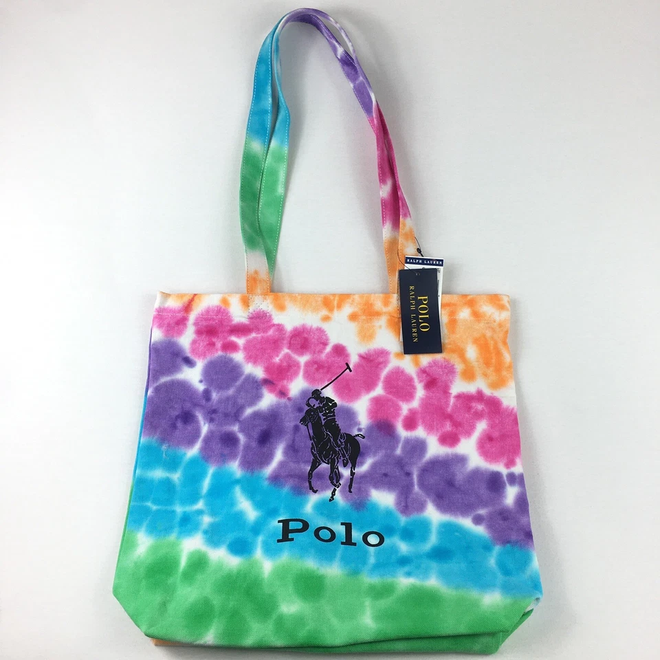 Ralph Lauren Polo Pony Cotton Canvas Tote Bag 13" Tie Dye