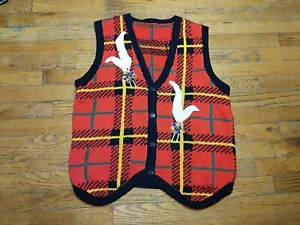 Maglione maglione brutto natalizio lavorato a mano taglia media/grande quadri gioiello piuma - Foto 1 di 7