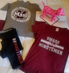 Victorias Secret PINK UMASS Campus BLING Set-1/4 zip Pullover, VNeck & Legging M - Picture 1 of 8