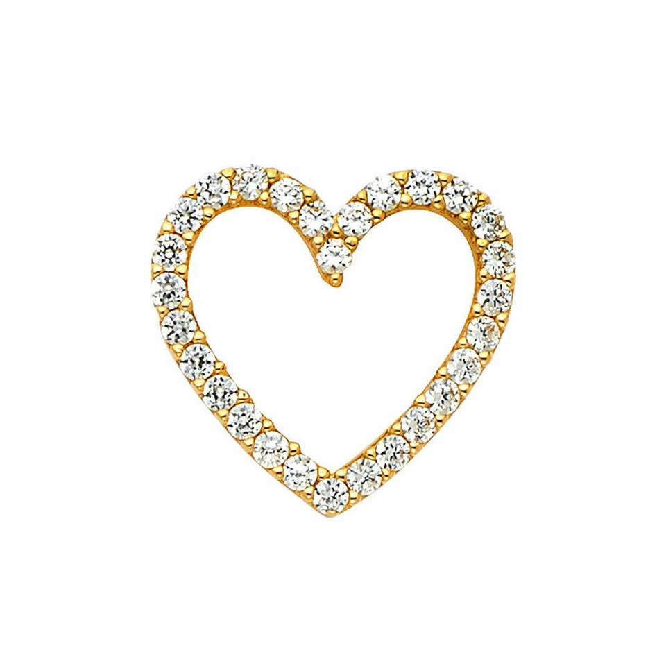 14Ct Placcato Oro Giallo 0.25 KT Vero Moissanite Mini Open Cuore Ciondolo Catena - Immagine 1 di 1