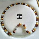 14"-24" 8Mm Multicolor Shell Pearl Round Gems Beads Necklace + Earrings Set Aaa