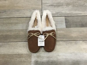 * 1 LEFT!-NWT-Women’s J. Crew Suede Leather Upper Sherpa Fur Slippers-SIZE 8 - Picture 1 of 6