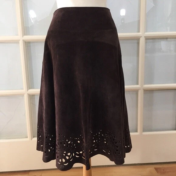 CN8 Lilly Pulitzer Suede Leather Laurie Eyelet Skirt Sz 8 Womens Brown - Image 1 of 4