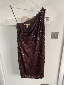 Mango One Shoulder Sequin Burgundy Dress Size M UK 10 - Picture 1 of 7