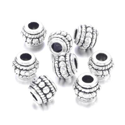 20pcs Alloy Silver Tibetan Barrel Beads Nickel Free Metal Spacer Beads 8x6.5mm - Image 1 of 2