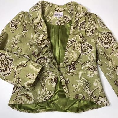 Chaqueta Blazer Mujer 3 Sisters M Con Volantes Verde Corbata Frontal Femenina Floral Damasco Foto 1 de 4