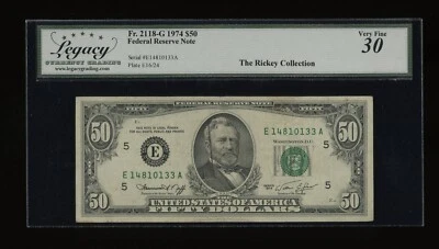 DBR 1974 $50 FRN Richmond Fr. 2118-E Legacy 30 Serial E14810133A - Image 1 of 2